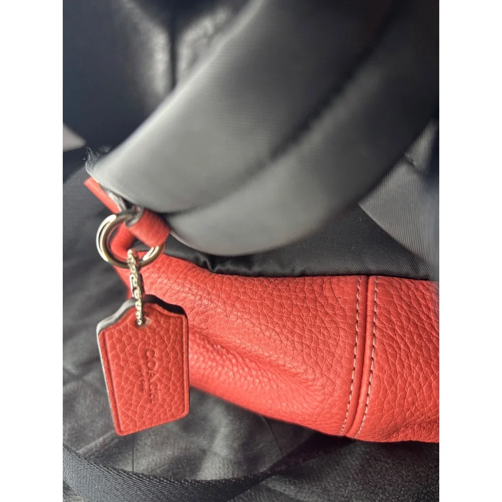 Coach F45070 Charlie Mini Backpack Coral Pebbled Leather Studded Silver Hardware